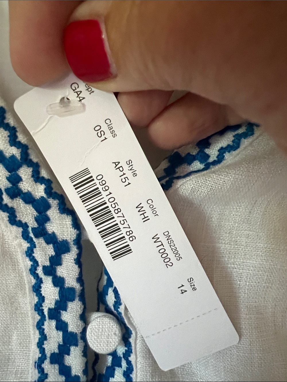 J. Crew White Midi Dress with Blue Embroidered Trim - Picture 3 of 4